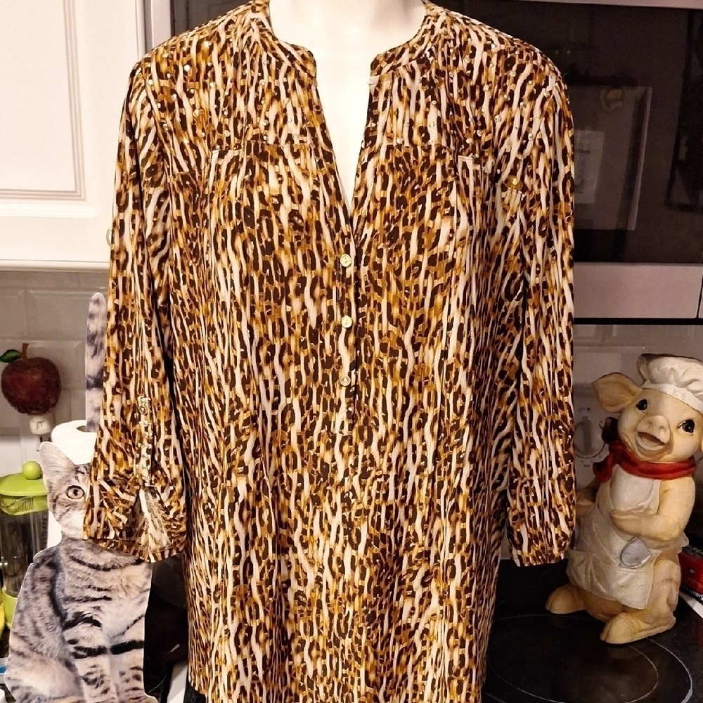 g Ava & Grace Animal Print Blouse Size 2X